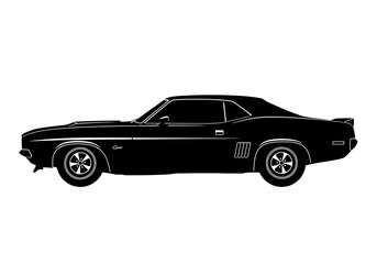 Obraz premium Classic American Muscle Car Silhouette A Black Silhouette of a Vintage Coupe in Profile