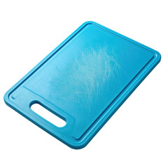 Light-blue rectangular cutting board, slightly angled, showing some wear