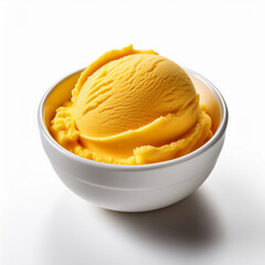 Mango Ice Cream Scoop in White Bowl with Clean Lighting