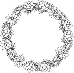 Obraz premium Wreath Of Succulent Plants Outline circle frame