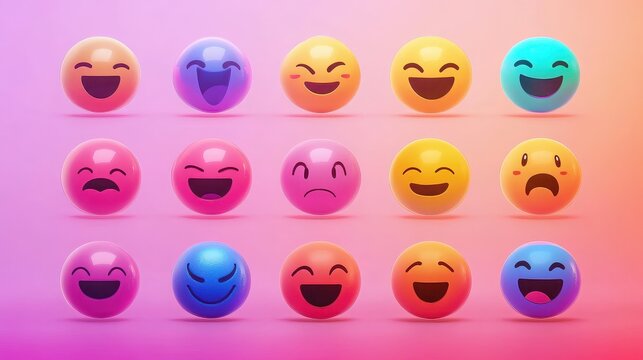 Colorful emoji icons expressing various emotions on a gradient background