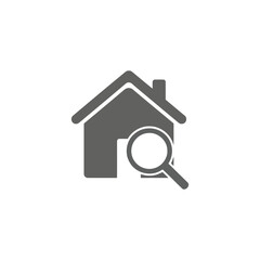 Flat icon of magnifying glass over a house icon