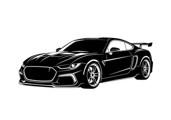 Sleek and powerful black illustration of a modern high-performance sports car, designed for speed and automotive style enthusiasts, perfect for dynamic graphic projects