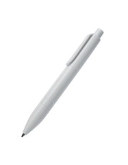 A plain, white ballpoint pen angled slightly
