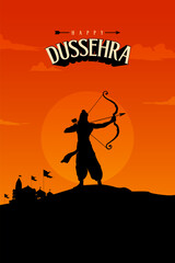 Naklejka na ściany i meble Happy Dussehra text layout with an illustration of Lord Rama's bow, arrow, and temple background for the Indian festival Dussehra. Naklejka na ściany i meble Happy Dussehra text layout with an illustration of Lord Rama's bow, arrow, and temple background for the Indian festival Dussehra.