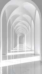 Obraz premium White 3D architectural hallway with arches, clean symmetry
