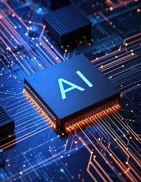  AI processor chip on futuristic motherboard with glowing circuits aartificial intelligence technology 