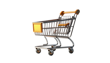 3D render of a shopping cart with a metallic frame and orange handles