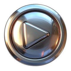 Chrome play button, circular, metallic, reflective