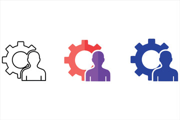 Vector art of set of user settings icons in different styles includes a line drawing, a red and purple icon, and a blue icon, each with a modern design