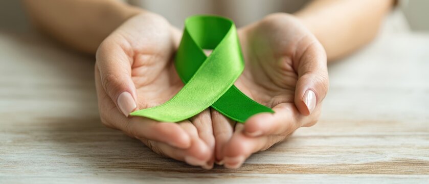 The green ribbon symbolizing hope and support for mental health awareness.