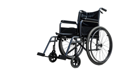 Dark, full studio shot of a modern wheelchair