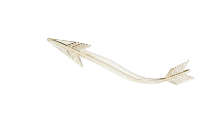 Delicate shimmering iridescent pale gold etched glass arrow, translucent, slender, curved, against transparent background with copy space, gently sweeping right, concept of guidance and destiny