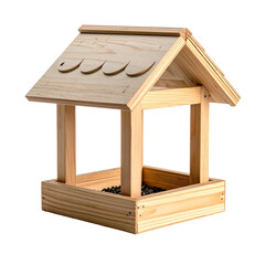 Wooden bird feeder, square, simple design, light brown wood