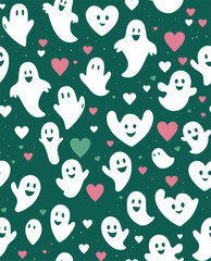 cute Halloween seamless pattern, happy ghost design, vector illustration