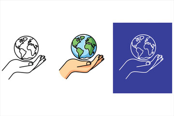 Vector art of a hand holding the earth, symbolizing environmental protection and global awareness, it represents sustainability, ecology, and the importance of preserving our planet