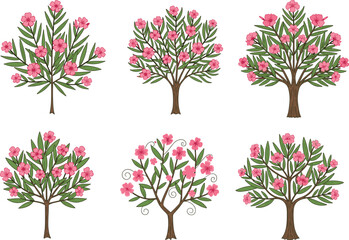 Pink flowering tree illustration, botanical vector design, nature inspired artwork, floral foliage graphic, spring bloom composition, decorative tree drawing