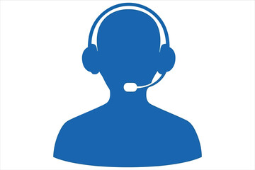 Vector art of blue silhouette of a person with a headset, representing customer service, support, or a call center agent ideal for illustrating communication