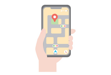 地図アプリを表示しているスマホを持つ手