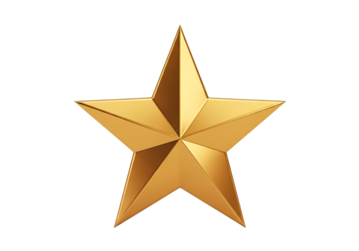 Illustration of a shiny golden star shape isolated on a transparent background, representing success and achievement on transparent background