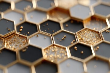 Elegant hexagonal pattern highlighted with gold accents on a sleek black background