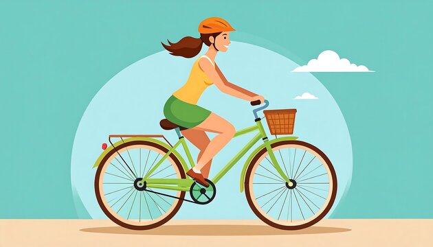 Woman cycling, cheerful, summer
