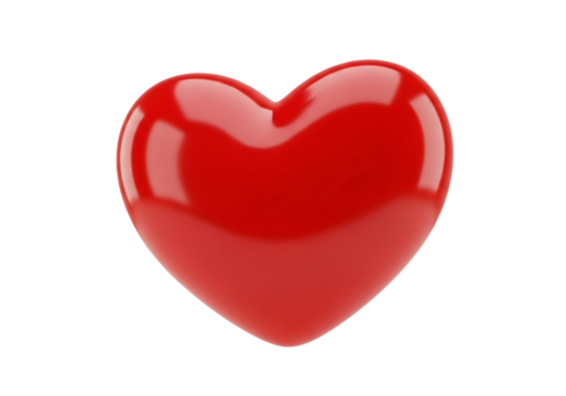 Illustration of a glossy red heart isolated on a transparent background, symbolizing love and romance on transparent background
