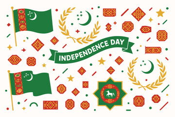 Independence Day Turkmenistan Vector Wallpaper with Flags, National Symbols, and Celebration Icons