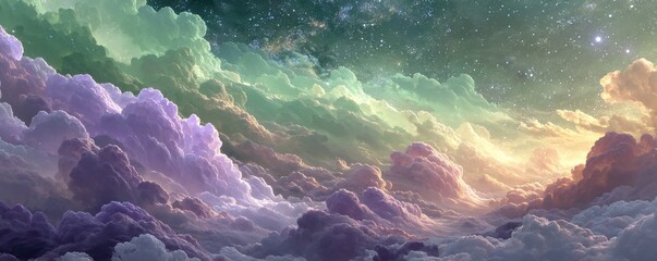 Ethereal pastel clouds with celestial night sky filled with stars