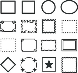 Vintage Hand Drawn Border Box 16 Solid Color Icon Set Collection on White Background