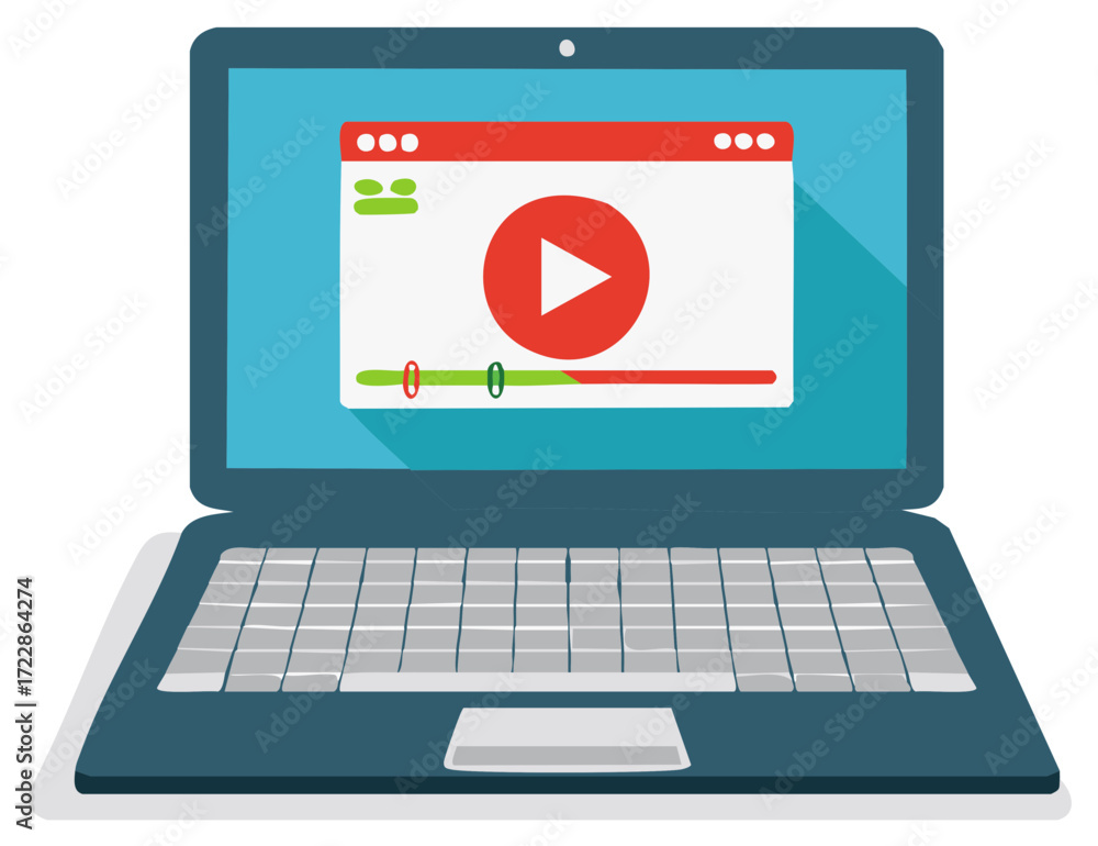 Aufkleber open laptop computer displaying a streaming video application with play button for entertainment and