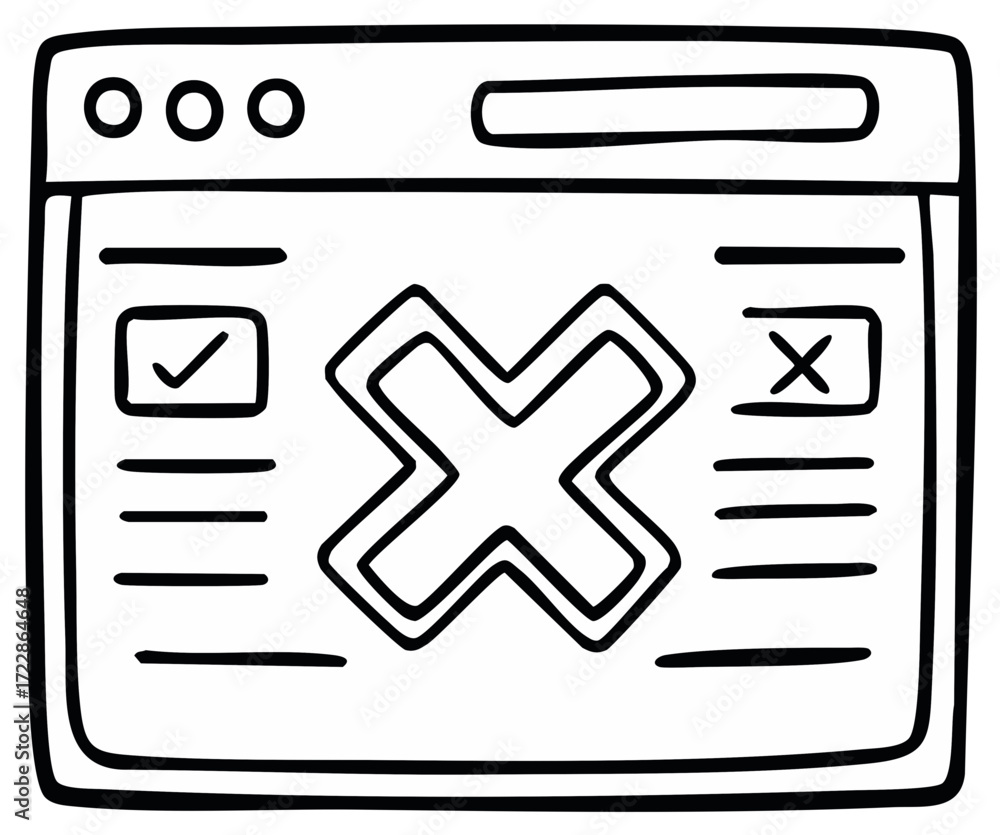 Poster hand drawn web interface with an x, checkmark and window elements