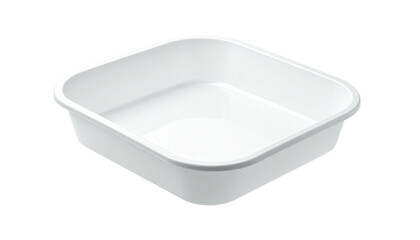 A pristine white, square-shaped plastic basin with slightly rounded corners and a smooth, shallow interior