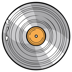 Fototapeta premium Stylized vinyl record with orange center and needle