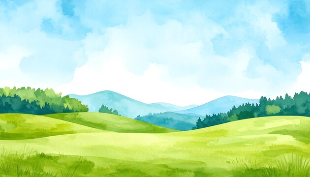 Watercolor landscape of rolling hills (1)