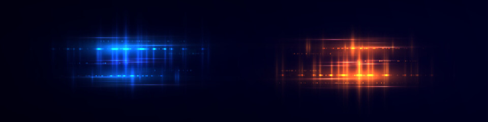 Abstract light effects of horizontal lines. Vector light elements on a dark background.