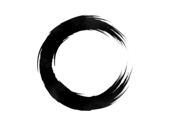Illustration of black ink circle painted with a brush stroke, symbolizing zen or emptiness, isolated on transparent background on transparent background