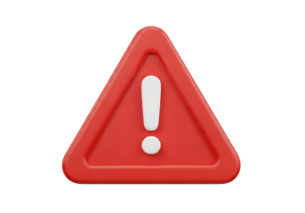 Illustration of red warning sign with an exclamation mark inside, isolated on transparent background on transparent background