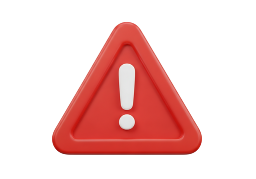 Illustration of red warning sign with an exclamation mark inside, isolated on transparent background on transparent background