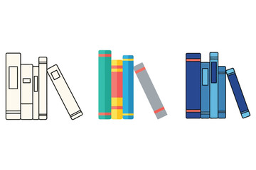 Illustration of a row of books in different styles the books are arranged in a row, with some standing upright and others leaning against each other