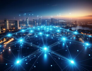 A beautiful data visualization where the internet is represented as a vast, glowing