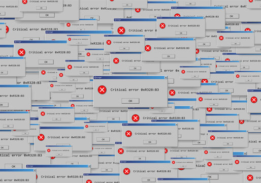 Operating system critical error warning. Retro user interface window with system failure. Software tech crash or bug report concept. Vector illustration for digital UI themes.