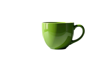 A vibrant, glossy, lime-green ceramic mug with a slightly curved body and a simple, attached handle, isolated on a black background