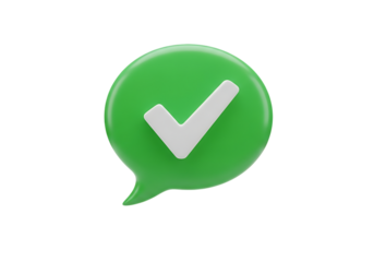 Illustration of green speech bubble with a white checkmark, isolated on transparent background on transparent background