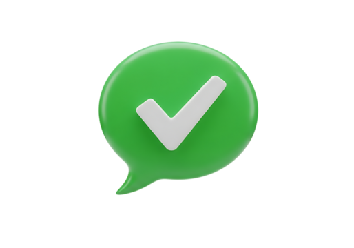 Illustration of green speech bubble with a white checkmark, isolated on transparent background on transparent background