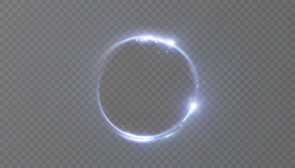 A glowing blue ring with flickering highlights and a bright halo on a transparent background. Vector light effect of a round frame. © MAKSYM