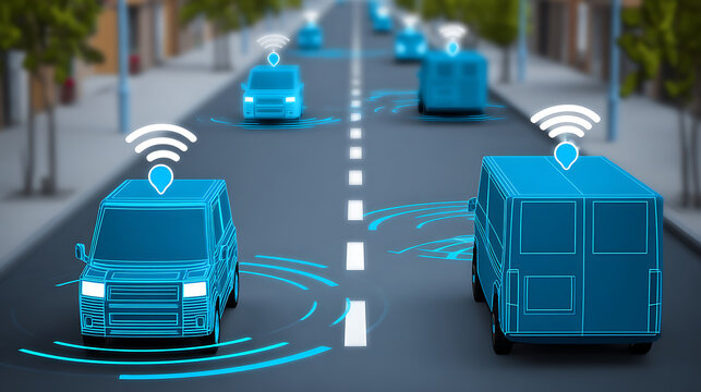 Autonomous vehicles communicating via wireless signals on a city street