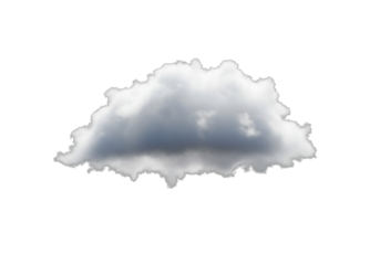 Illustration of a single fluffy white and gray cloud isolated on transparent background, representing weather and atmosphere on transparent background