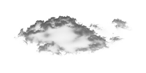 Realistic white cloud isolated on transparent white background. A realistic and detailed grey storm cloud with thick billows, a symbol of bad weather, rain, and moody atmosphere 