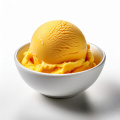 Tropical Mango Ice Cream Scoop Styled in Simple White Dish
